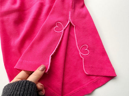 Two small Hearts split side seam cutout Side Bow machine embroidery