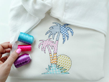 Patchwork Palm Tree silhouette outline patterned Palm summer beach