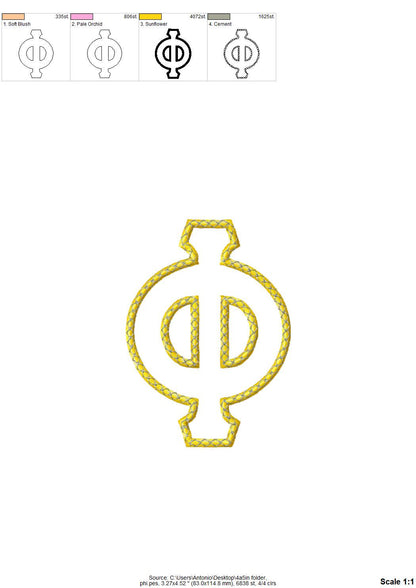 Greek Tall FONT Applique satin stitch and diamond top stitch Monogram