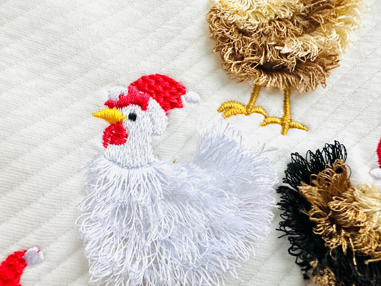 Fringed Christmas Chicken Flock with Santa Hat