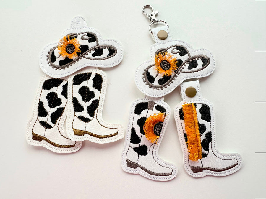 Cowboy Boots And Hat Fringed Sunflower Keychain