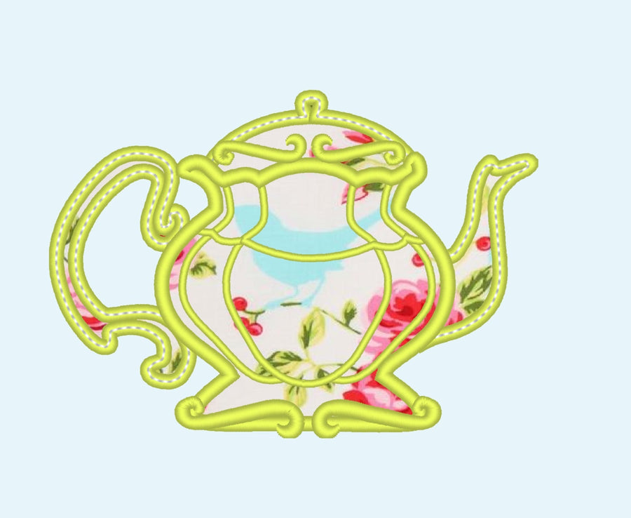 Teapot alice teaprty birthday theme teapot machine embroidery applique