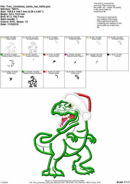 Christmas T-Rex Dinosaur Santa