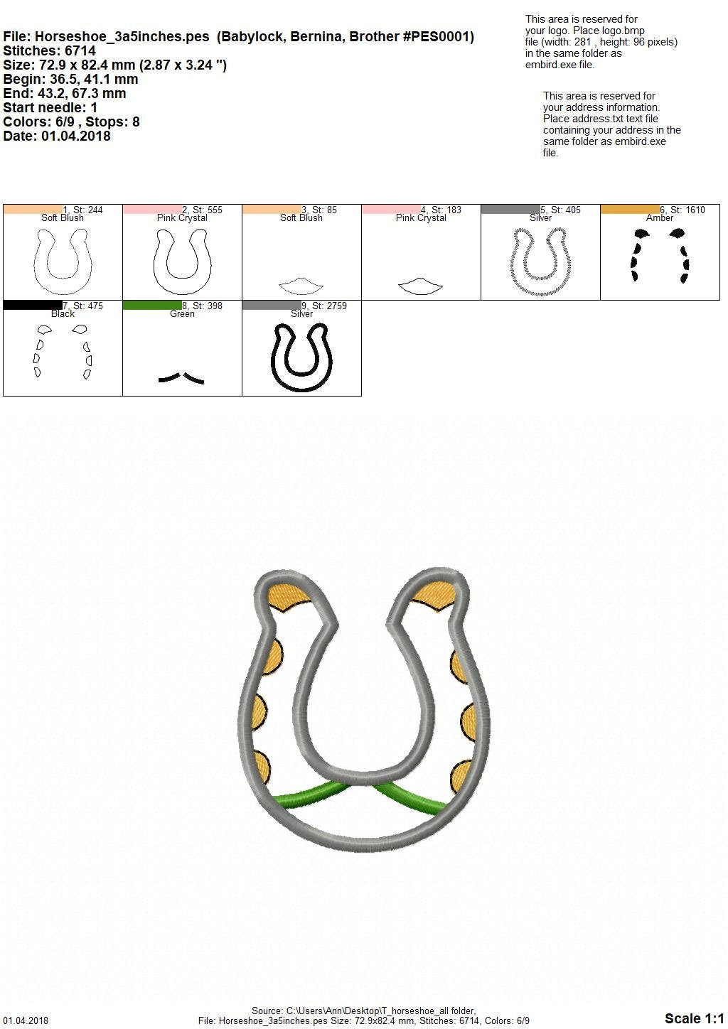 Tattoo horseshoe machine embroidery applique embroidery designs set 4