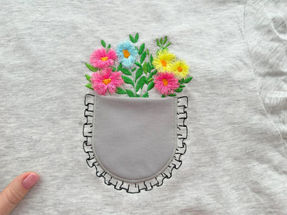 Genuine Ruffle Pocket with Fringed Flowers