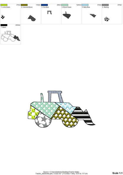 Patchwork Construction Vehicle SET of 4 Tractor Mixer Digger Truck