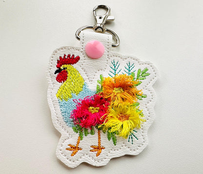 Floral Rooster Keychain
