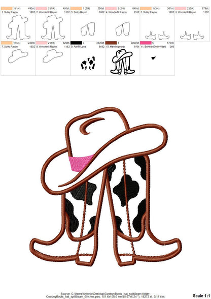 Cowgirl Cowboy Boots and Hat Applique