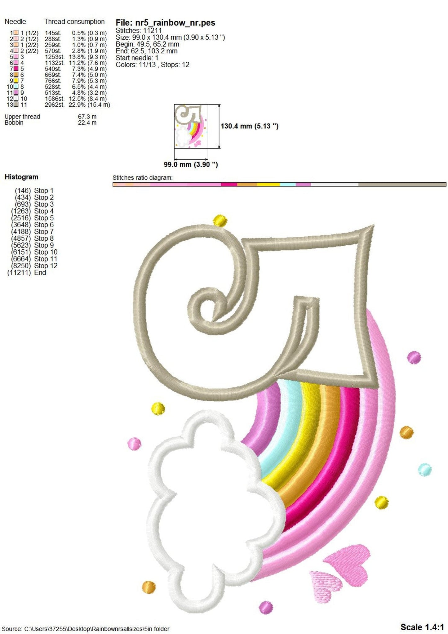 Cute Rainbow Birthday Number 5