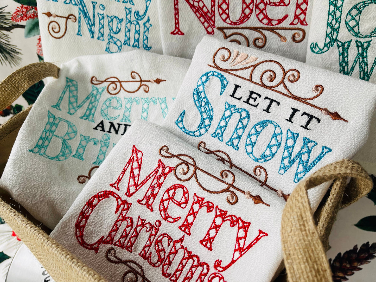 Merry Christmas Towel Saying Set of 6