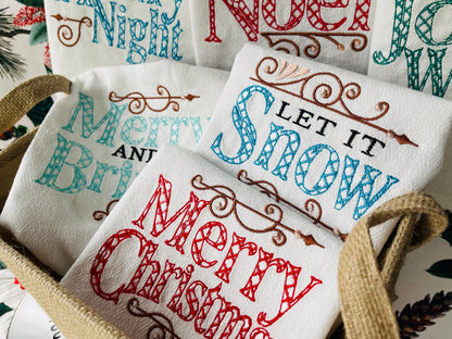 Merry Christmas Towel Saying Set of 6