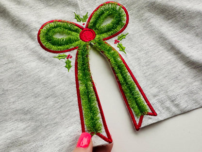 Christmas Fringed Bow Holly Berries