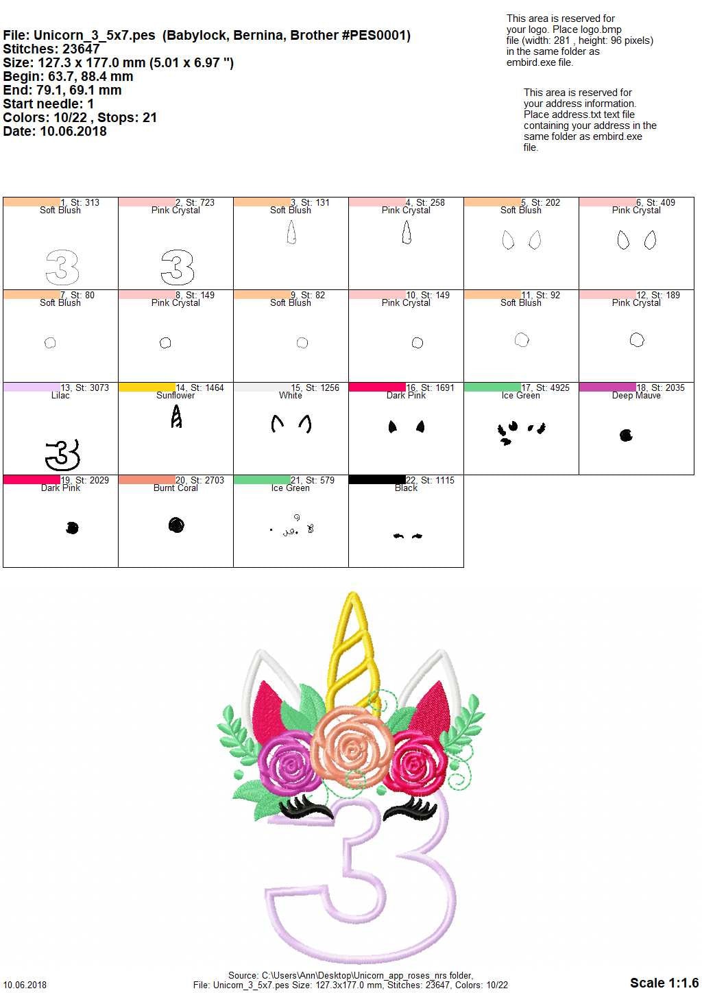 Floral Unicorn Birthday Numbers Applique