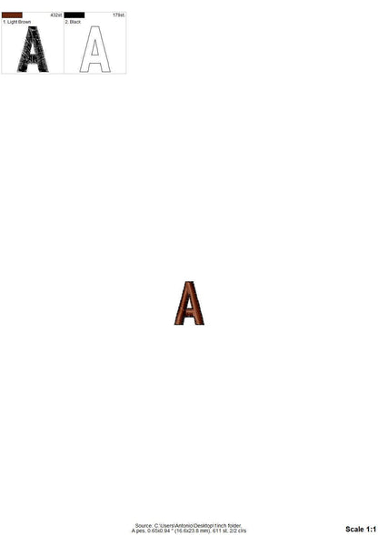 Mini Block FONT satin stitch and outline alphabet uppercase and