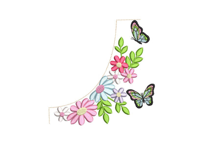 Floral Neckline Flower and Butterfly