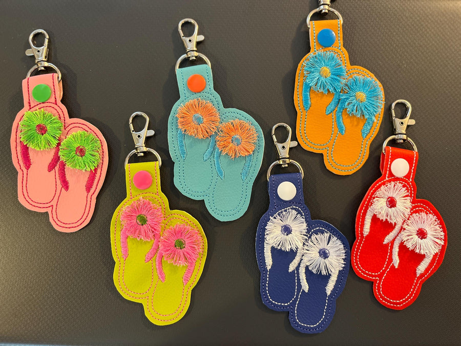 Flip Flops Fringed Flower Keychain