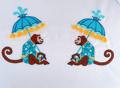 Summer vacation Monkey sun umbrella taking sunbath in the hoop fringed