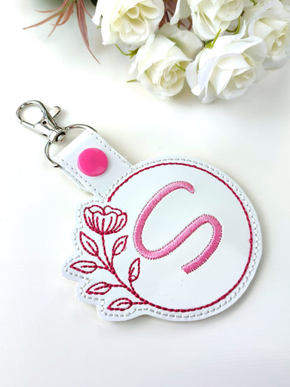 Round Circle Floral Monogram Keychain