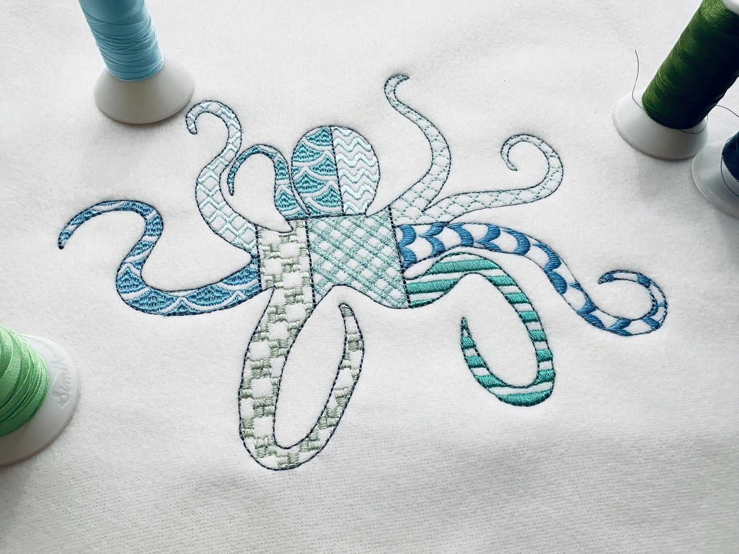 Patchwork Octopus patterned sea ocean fish animal Tentacles outline