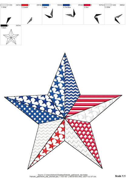 Patchwork US flag Patriotic Star outline stars and stripes patterned