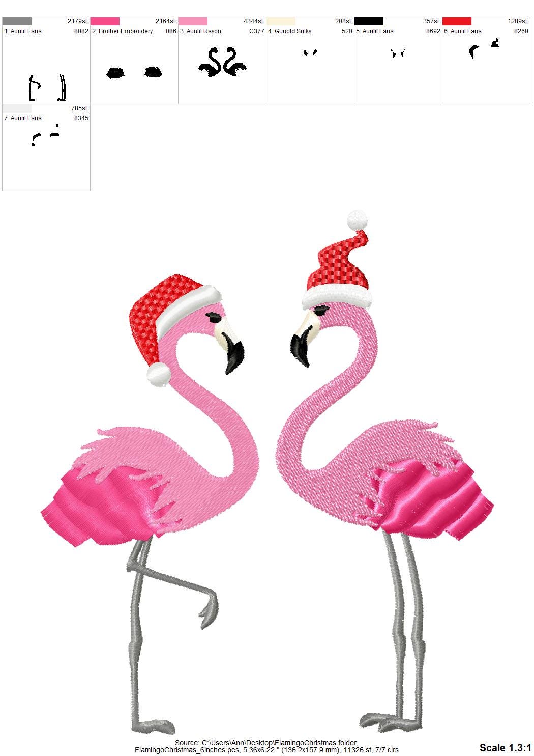 Fringed Christmas Flamingo 2 in a row
