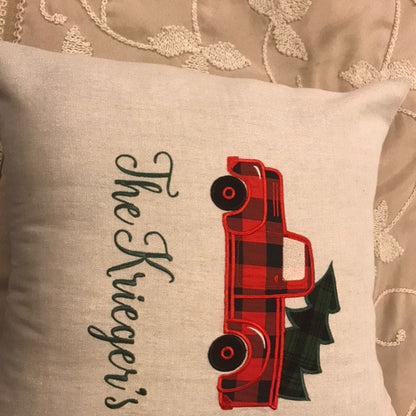 Station wagon with Christmas gifts in gingham plaid wrap Truck with