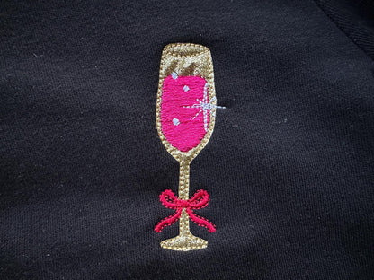 Sparkling Wine Cocktail Drink in glass HTV Glitter vinyl Applique