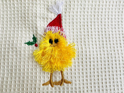 Christmas Holly Chick fringed fur chenille fluffy Chick with Santa Hat