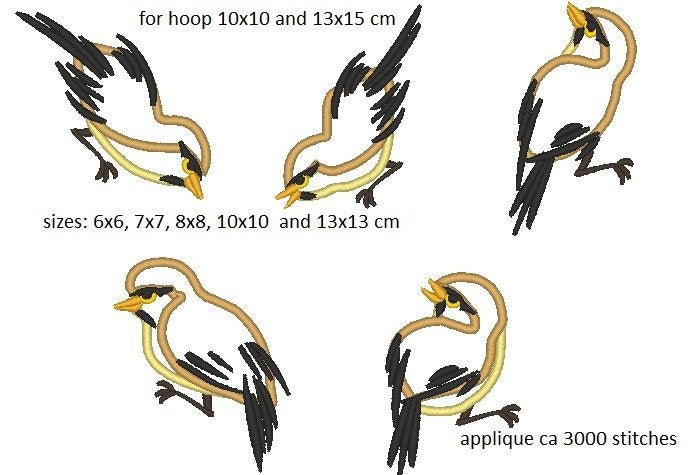 Sparrows set single files machine embroidery applique designs