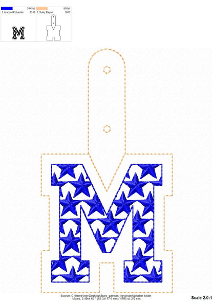 Stars Patriotic 4th July American flag alphabet letters A-Z Key Fob