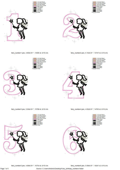 Little Fairy Outline Birthday Numbers Applique