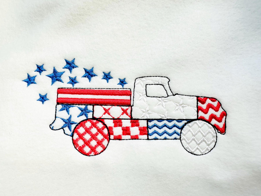 Patriotic Patchwork Red Truck with Stars patterned Truck outline