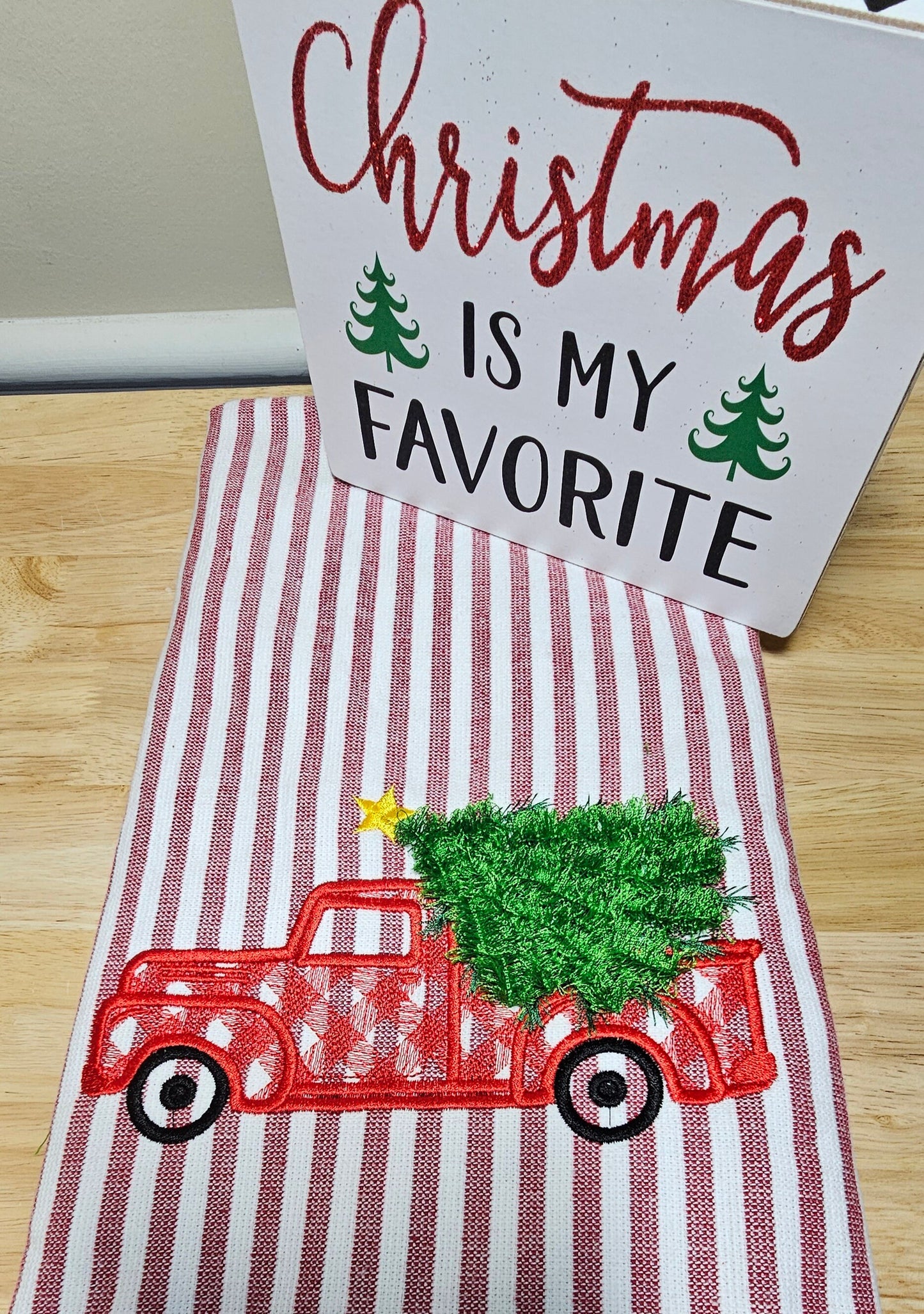 Christmas Gingham Plaid Red Truck