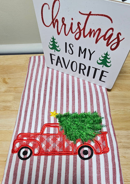 Christmas Gingham Plaid Red Truck