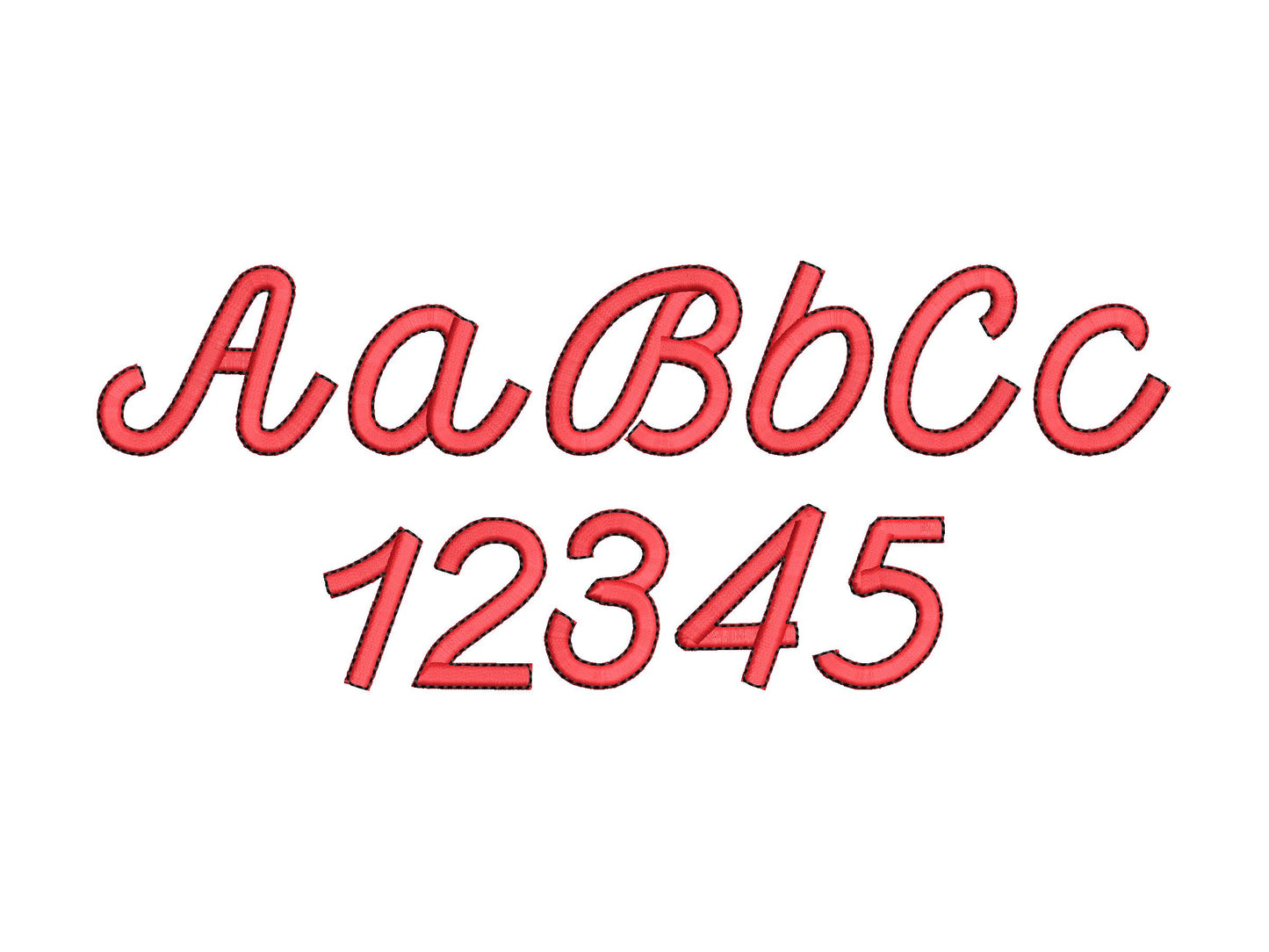 Satin stitch FONT with bean outline cursive script handwritten Font