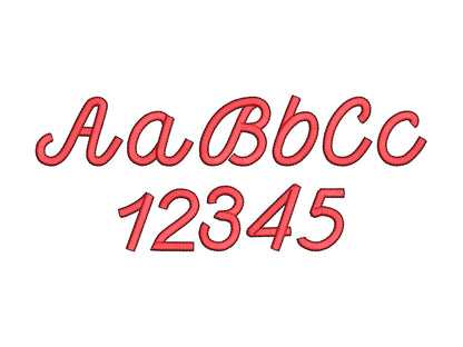 Satin stitch FONT with bean outline cursive script handwritten Font