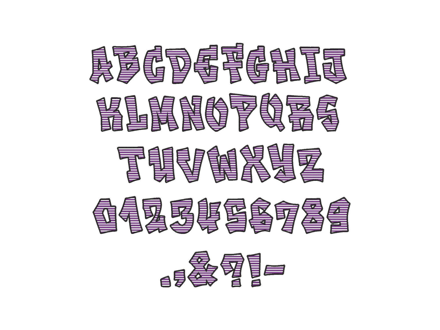 Striped Street Font satin stitch alphabet monogram letters Graffiti