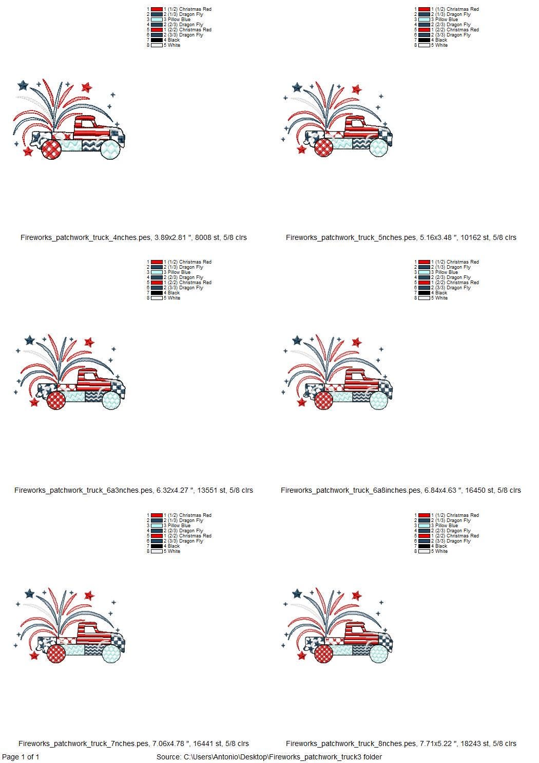Patriotic Fireworks Patchwork Red Truck