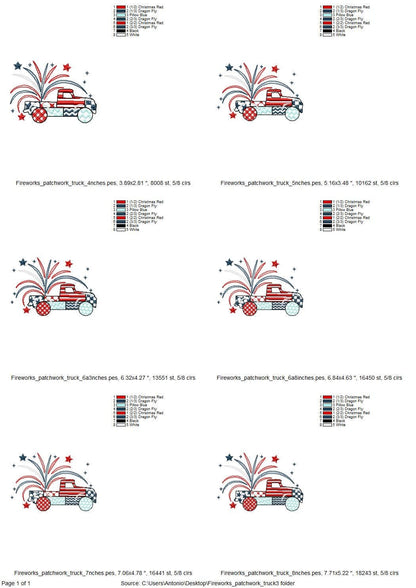 Patriotic Fireworks Patchwork Red Truck
