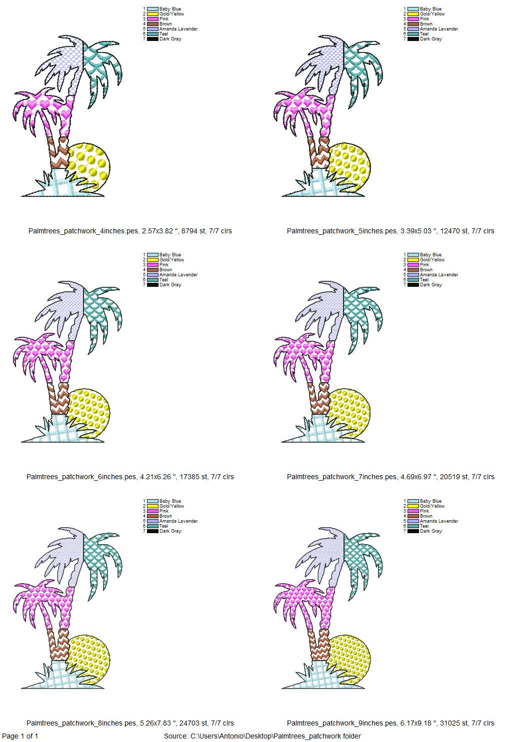 Patchwork Palm Tree silhouette outline patterned Palm summer beach