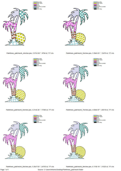 Patchwork Palm Tree silhouette outline patterned Palm summer beach