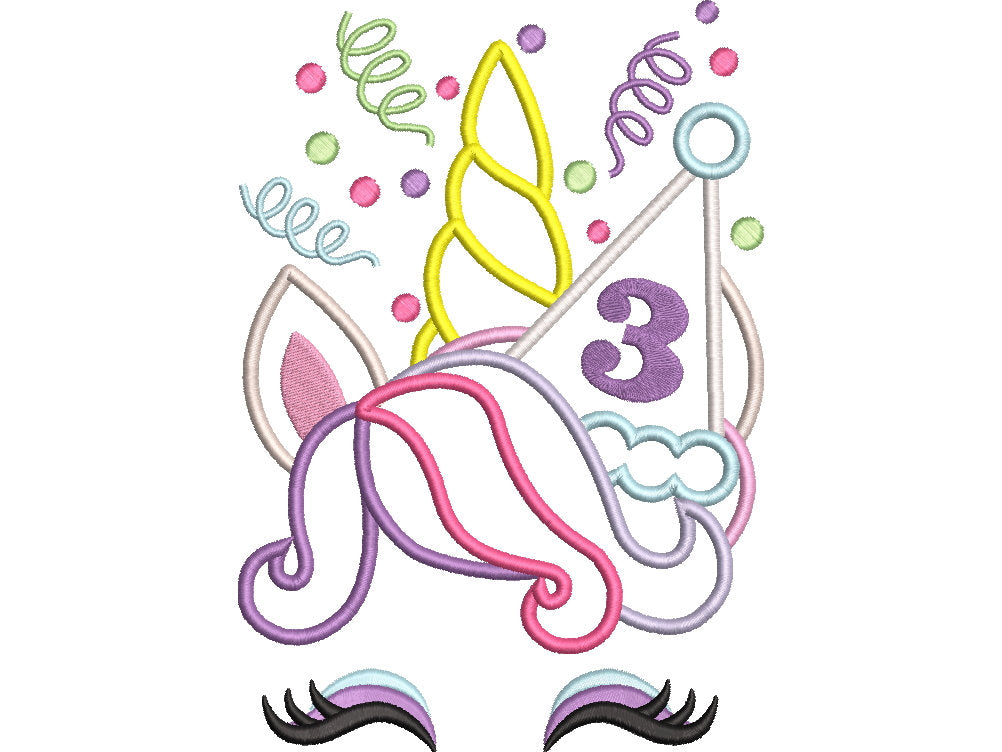 Pretty Eyes Unicorn Birthday Numbers Applique