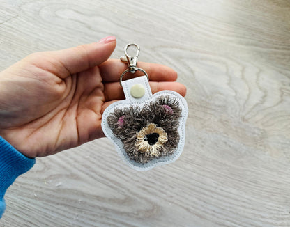 Fringed Teddy Bear Face Keychain