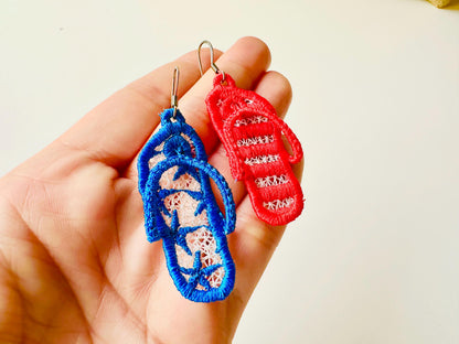 Patriotic Flip Flops earrings charm FSL freestanding lace 3D