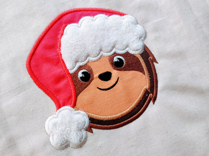 Santa Hat Christmas Sloth Face Applique