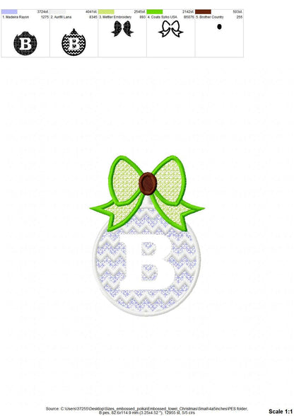 Embossed Chevron Christmas Ornament Monogram