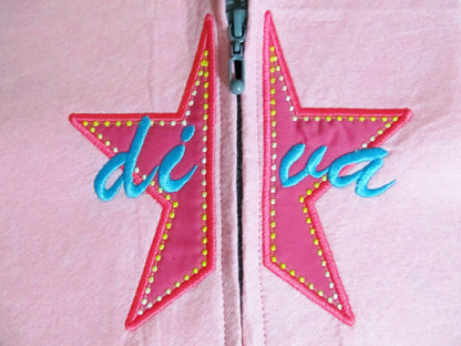 Split Star Diva applique sport machine embroidery design for hoodie or