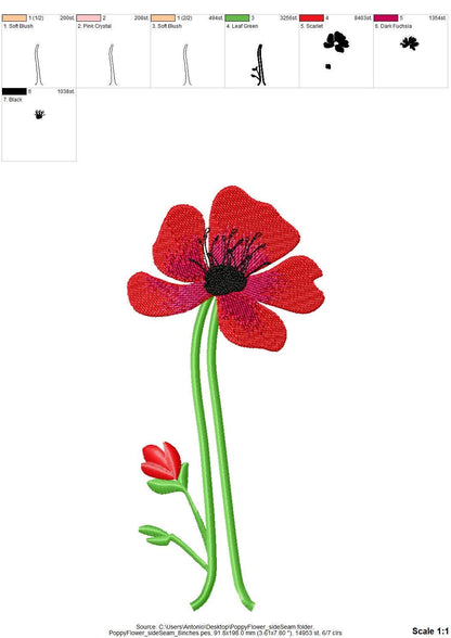 Single Poppy Flower Split Side Seam