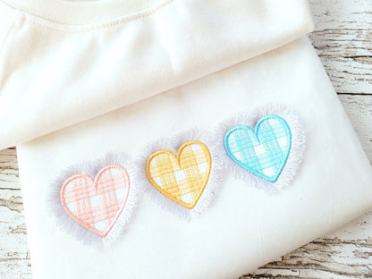Gingham Plaid Fringed Valentine Heart Trio