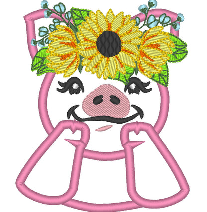 Sunflower Piggy girl, Ms Pig Piggie with fall autumn sunflower floral